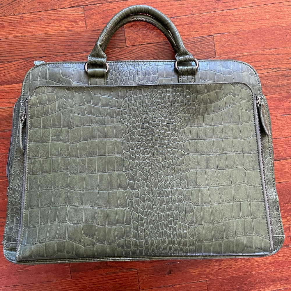 Green crocodile work laptop bag purse